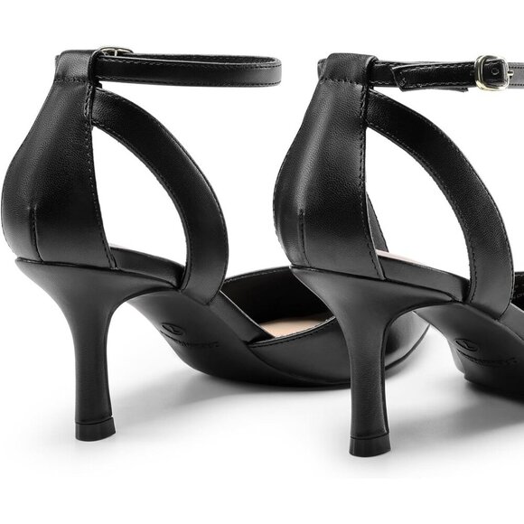 🆕Women  Black Kitten Heels Pumps Closed Pointed Toe D'Orsay Dress Shoes Wedding - Picture 5 of 7